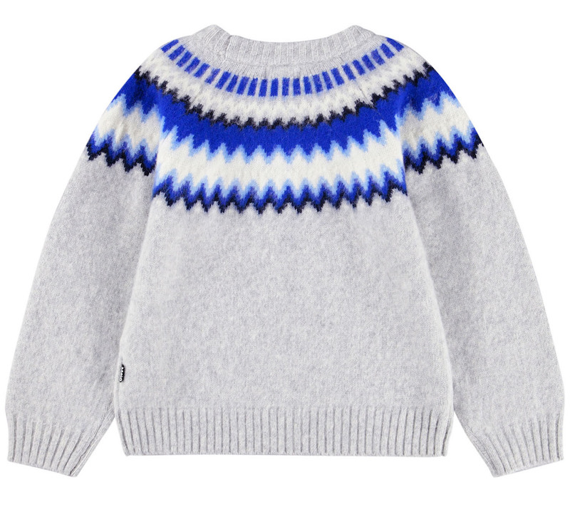 Molo Baes Norweger Wolle Pullover Strickpulli in Nordic Blues Grau & Brilliant Blau 