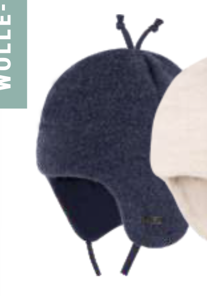Pure Pure Baby Binde Merinowolle Fleece Mütze mit Jersey Futter in Marine Blau Pure Pure Baby Binde Merinowolle Fleece Mütze mit Jersey Futter in Marine Blau