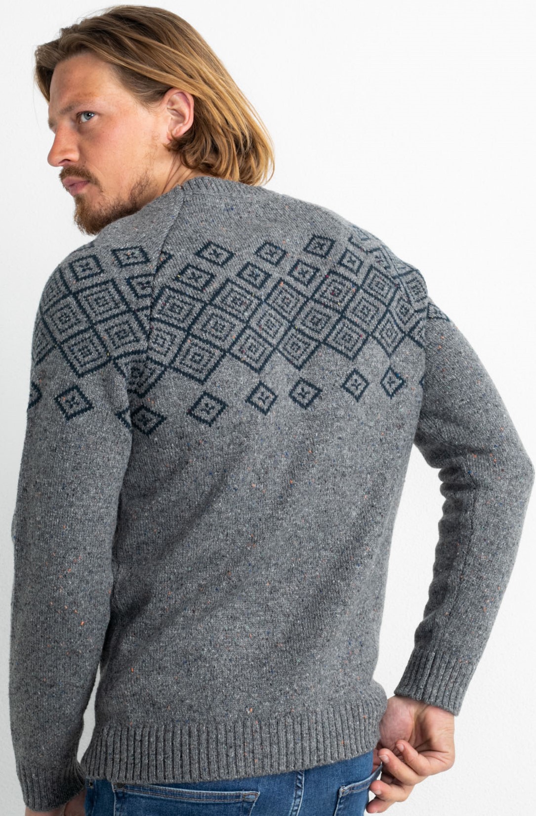 Petrol Industries Strickpullover in Grau mit Schwarzem Muster