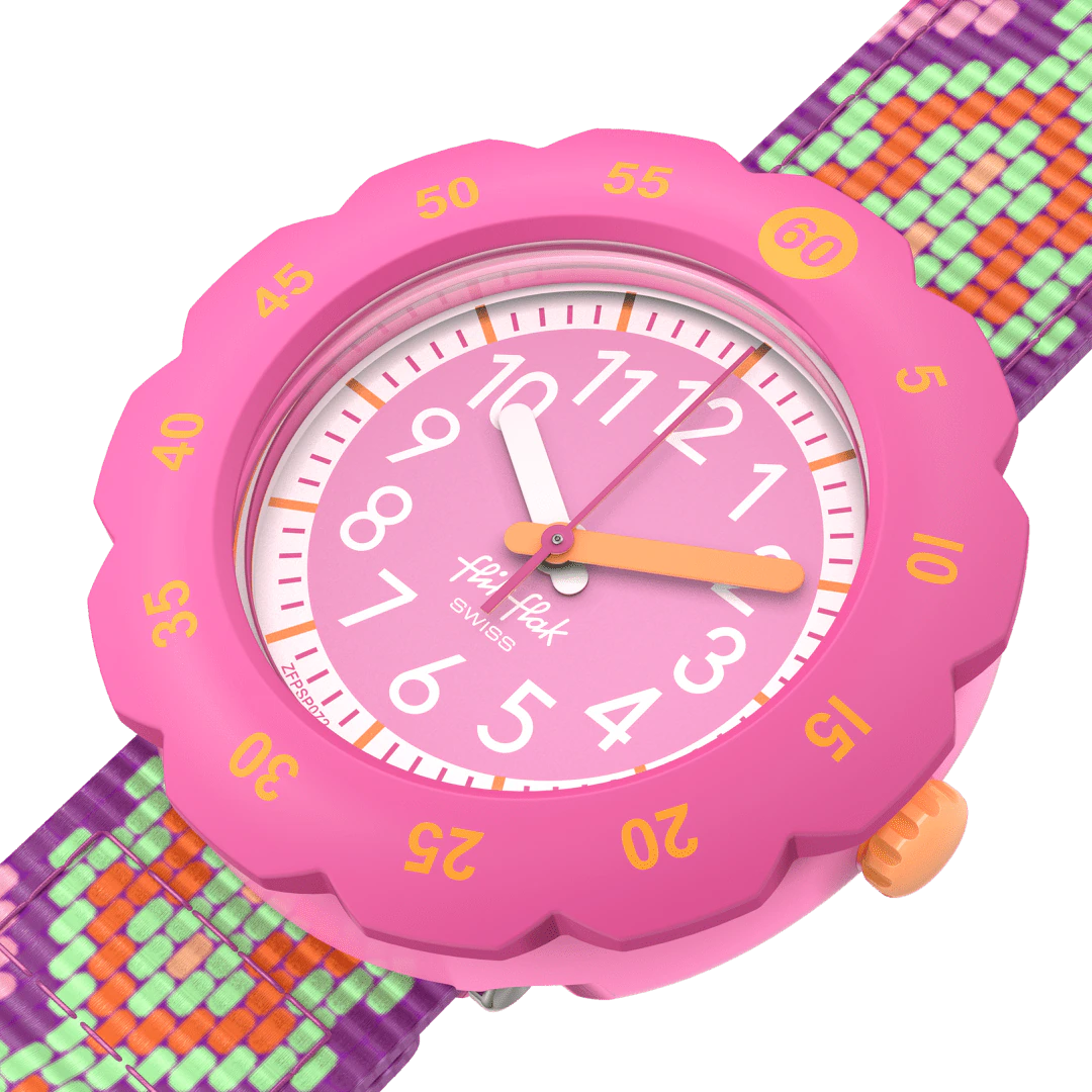 Flik Flak Kinderuhr - LOOP IN PINK mit Makramee-Still Klettverschluss