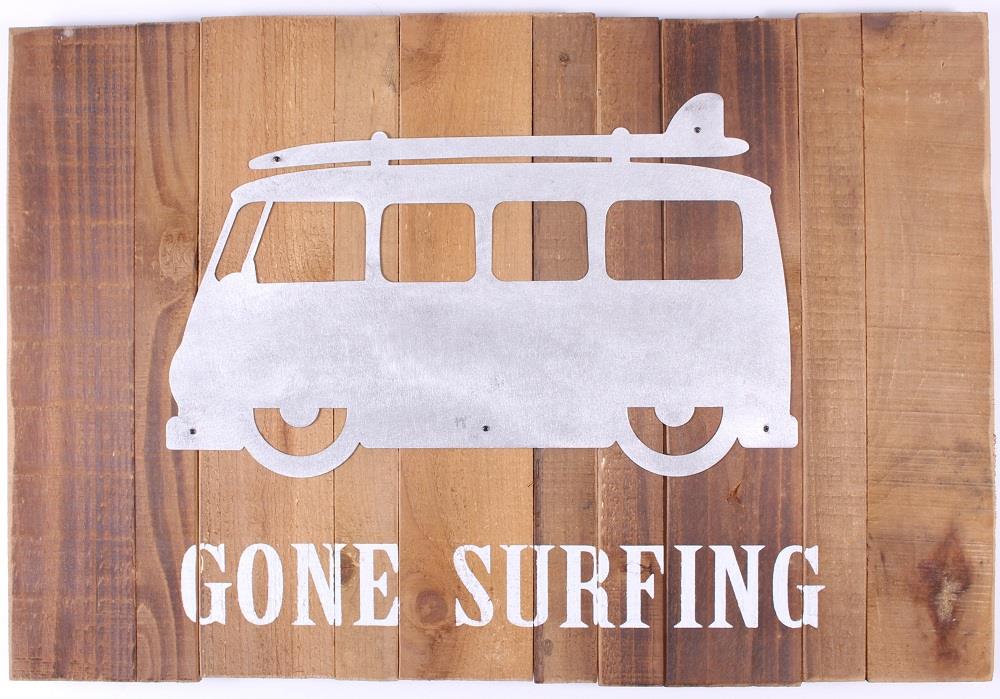 em6097-p Lafinesse Holz Schild - Gone Surfing