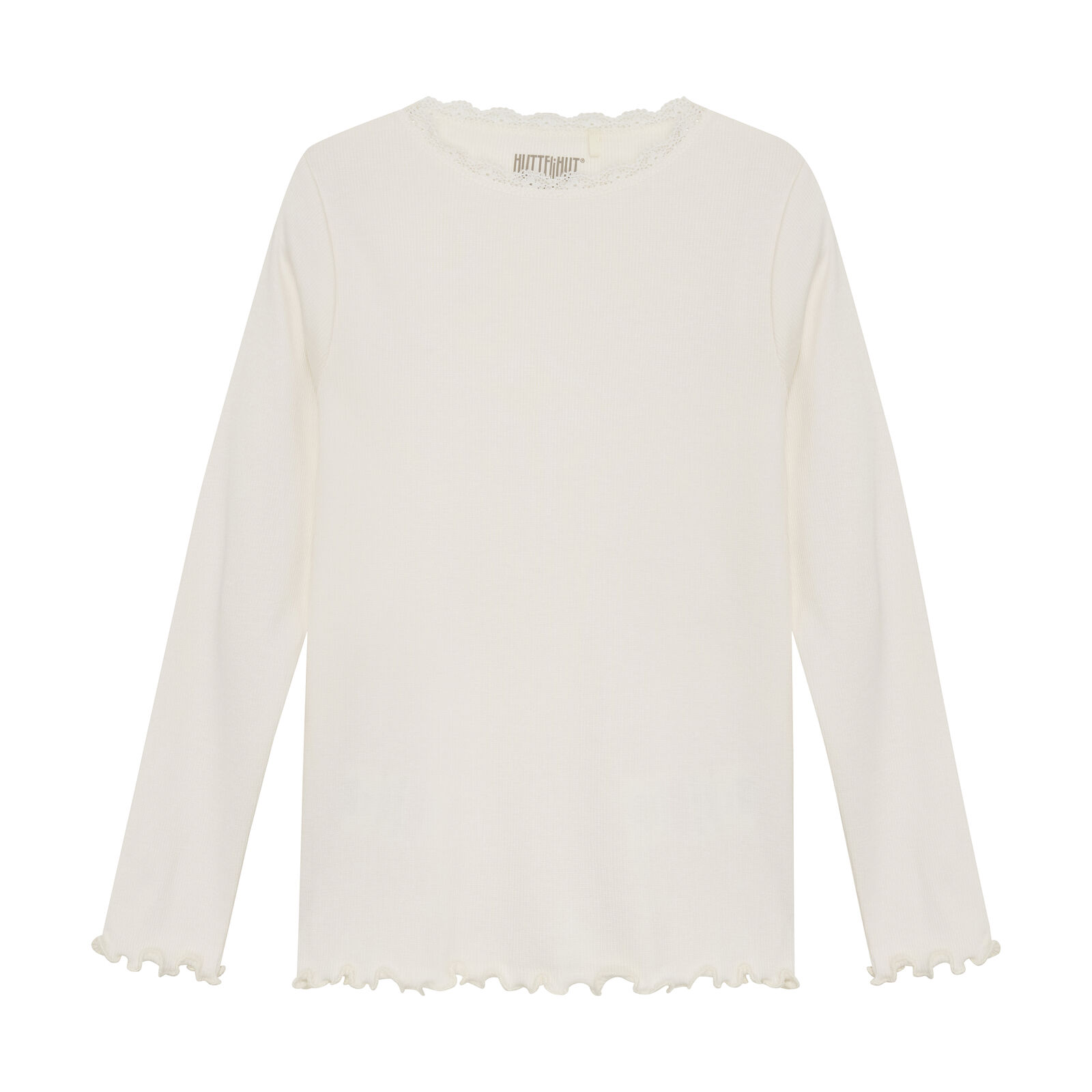 HUTTELiHUT Langarm Shirt in Creme Weiß mit Spitzenborte