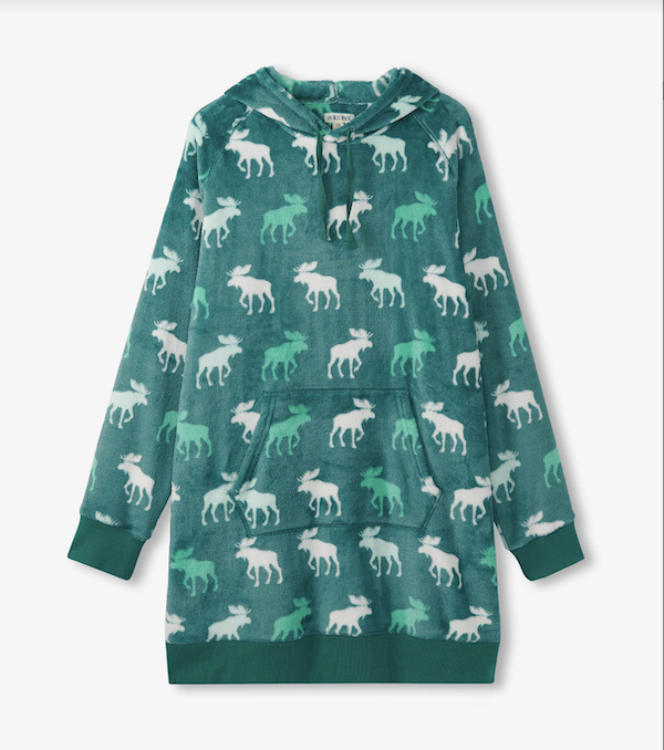 Little Blue House Oversized Fleece Hoodie Tunika in Grün - Elche Little Blue House Oversized Fleece Hoodie Tunika in Grün - Elche