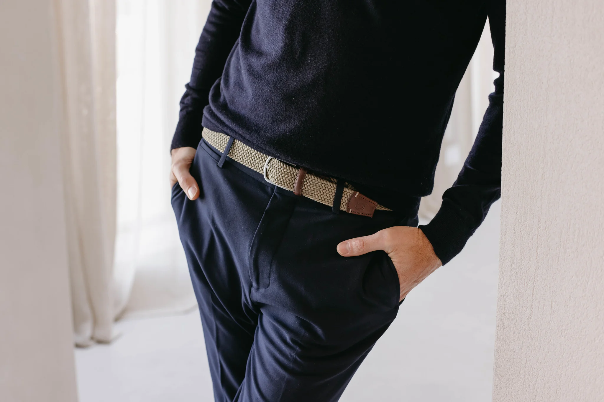 La Boucle DUBAI Herren Stretch Gürtel Mono Beige La Boucle DUBAI Herren Stretch Gürtel Mono Beige