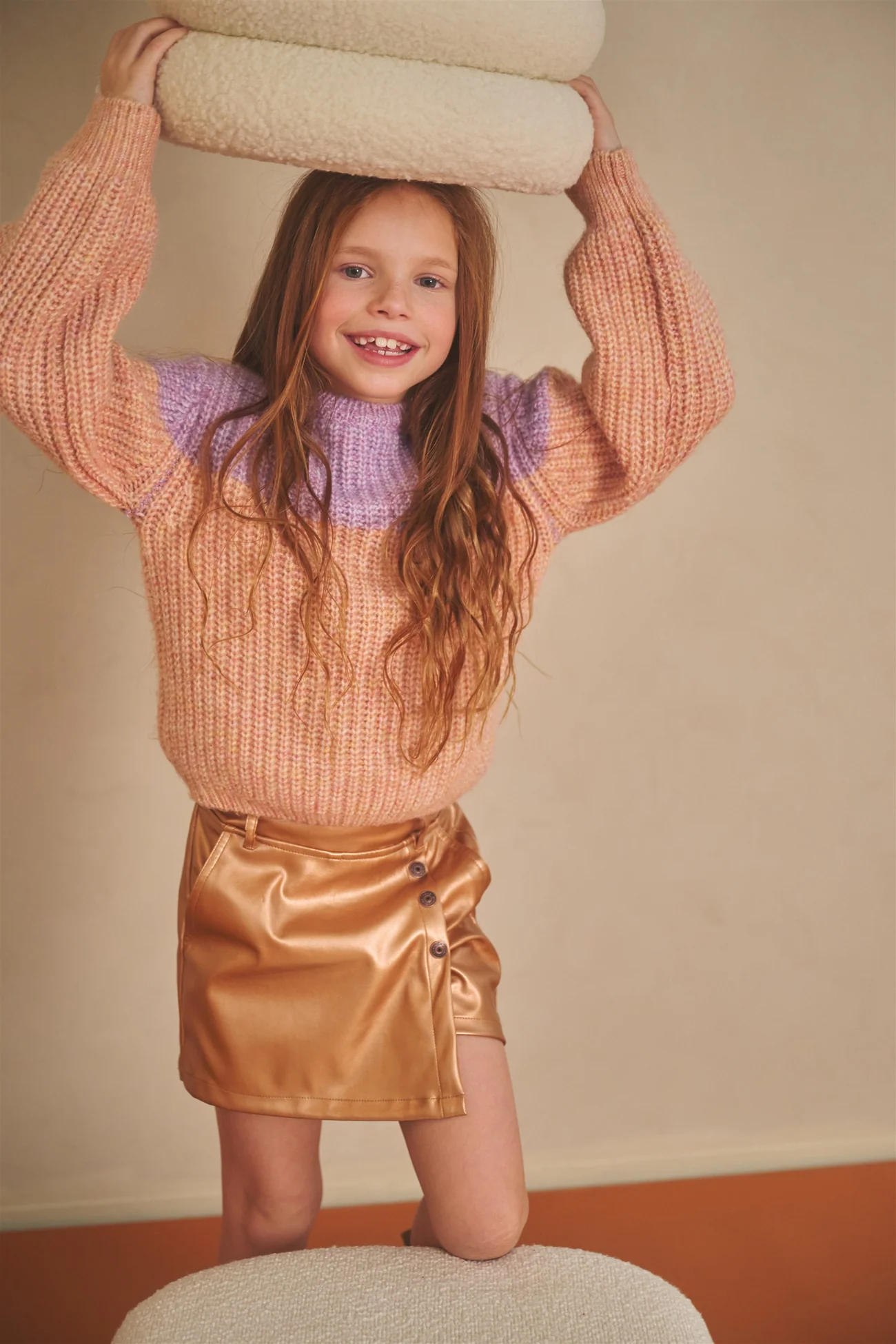 NONO Kem Colorblock Strickpullover in Coral & Flieder - SALE