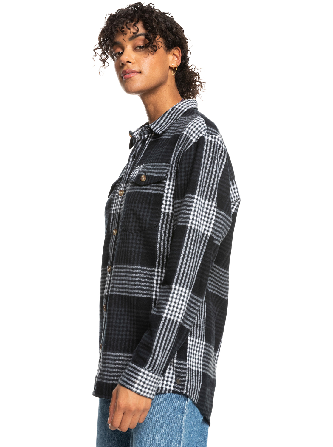 Roxy Let It Go Flannel - Langärmliges Karo Hemd für Frauen- Schwarz