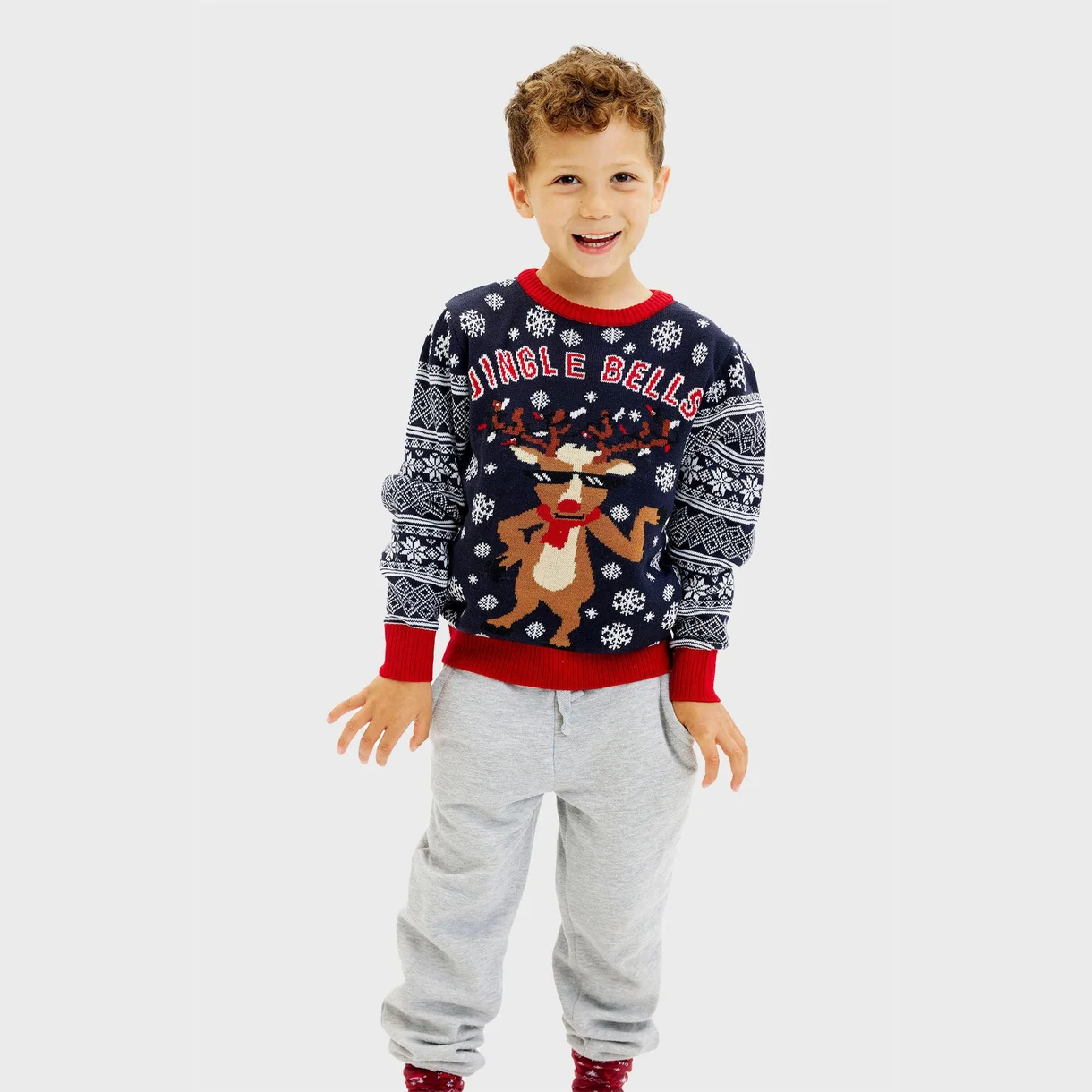 Christmas Sweater LED Weihnachtspullover Unisex mit leuchtendem Rudolph – Jingle Bells Christmas Sweater für Kinder Christmas Sweater LED Weihnachtspullover Unisex mit leuchtendem Rudolph – Jingle Bells Christmas Sweater für Kinder