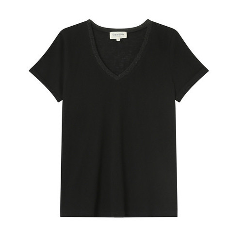 Grace & Mila Pepito V-Auschnitt Kurzarm T-Shirt Top in Schwarz