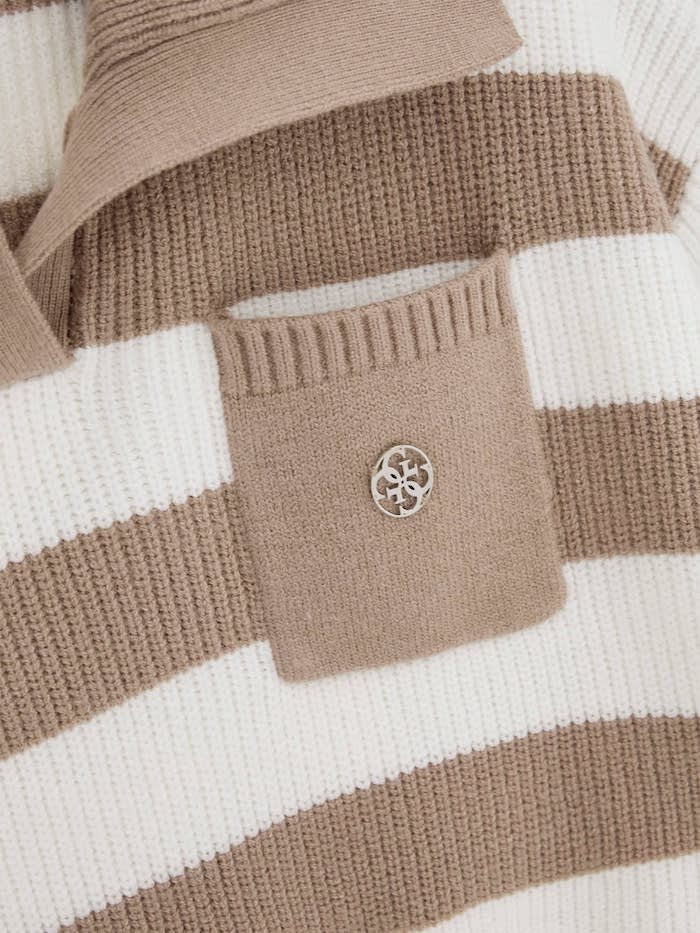 Guess Cropped Strickpulli mit Kragen Creme & Beige Gestreift - SALE