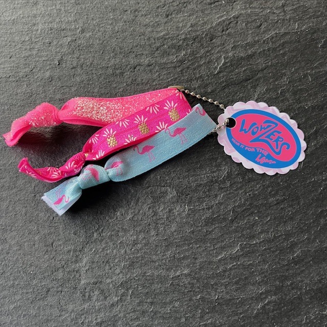 Wowzers Hair Ties Set von 3 Armbänder / Haargummis - Flamingos, Ananas & Neon Pink Glitzer