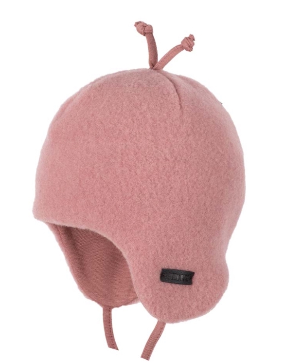 PURE PURE Baby Mütze mit Ohrenschutz - Wolle mit Baumwolle Futter - Altrosa