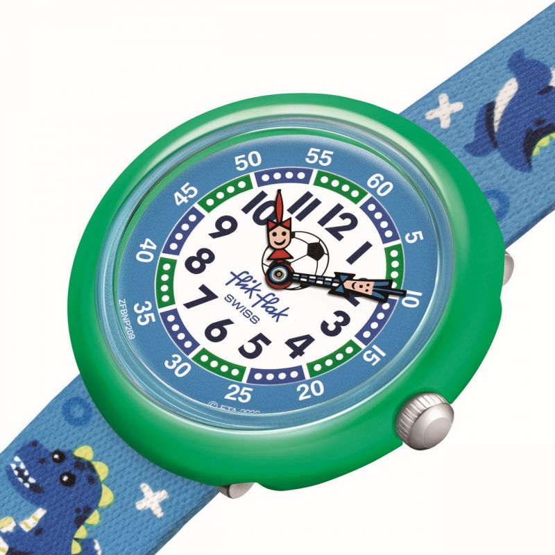 fa10_ZFBNP209_Print Flik Flak Kinderuhr Sport Lovers Soccerozauraus - Dino & Fußball