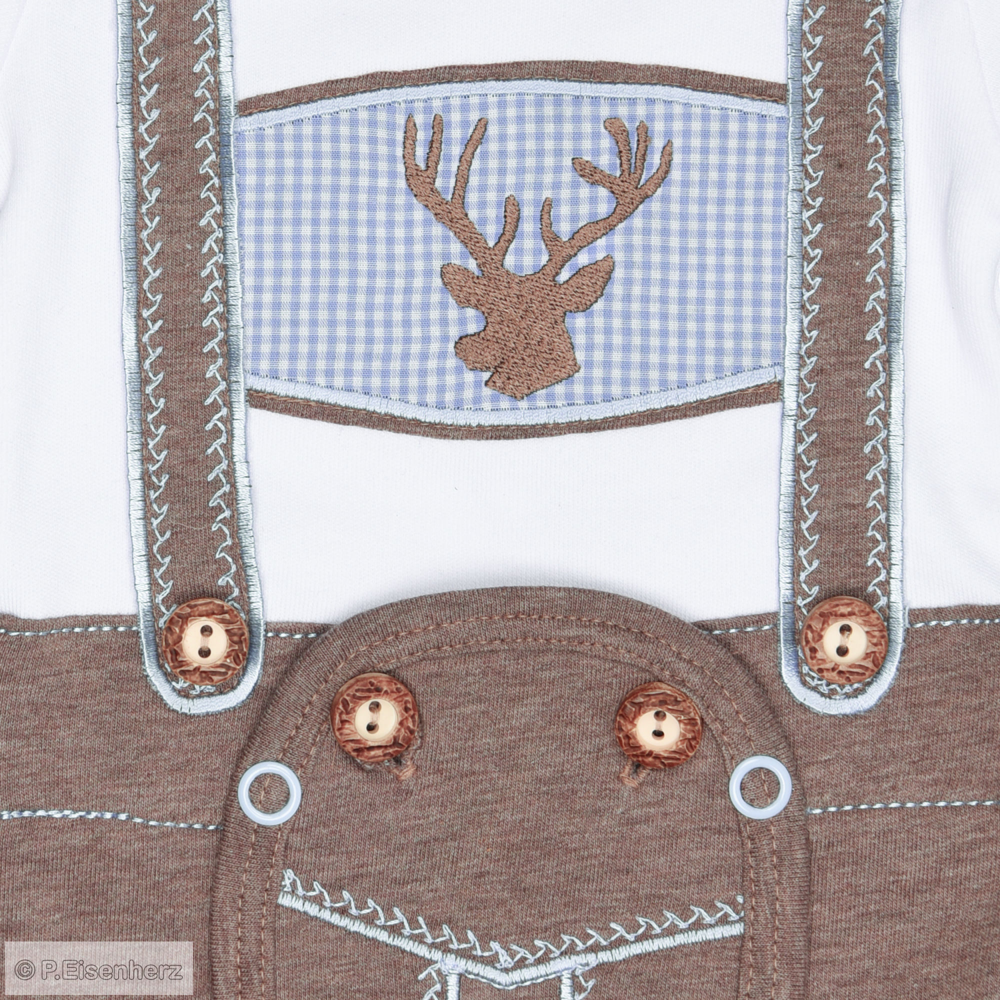 P.Eisenherz Kurzarm Body "Lederhose" Hosenträger & Hirsch