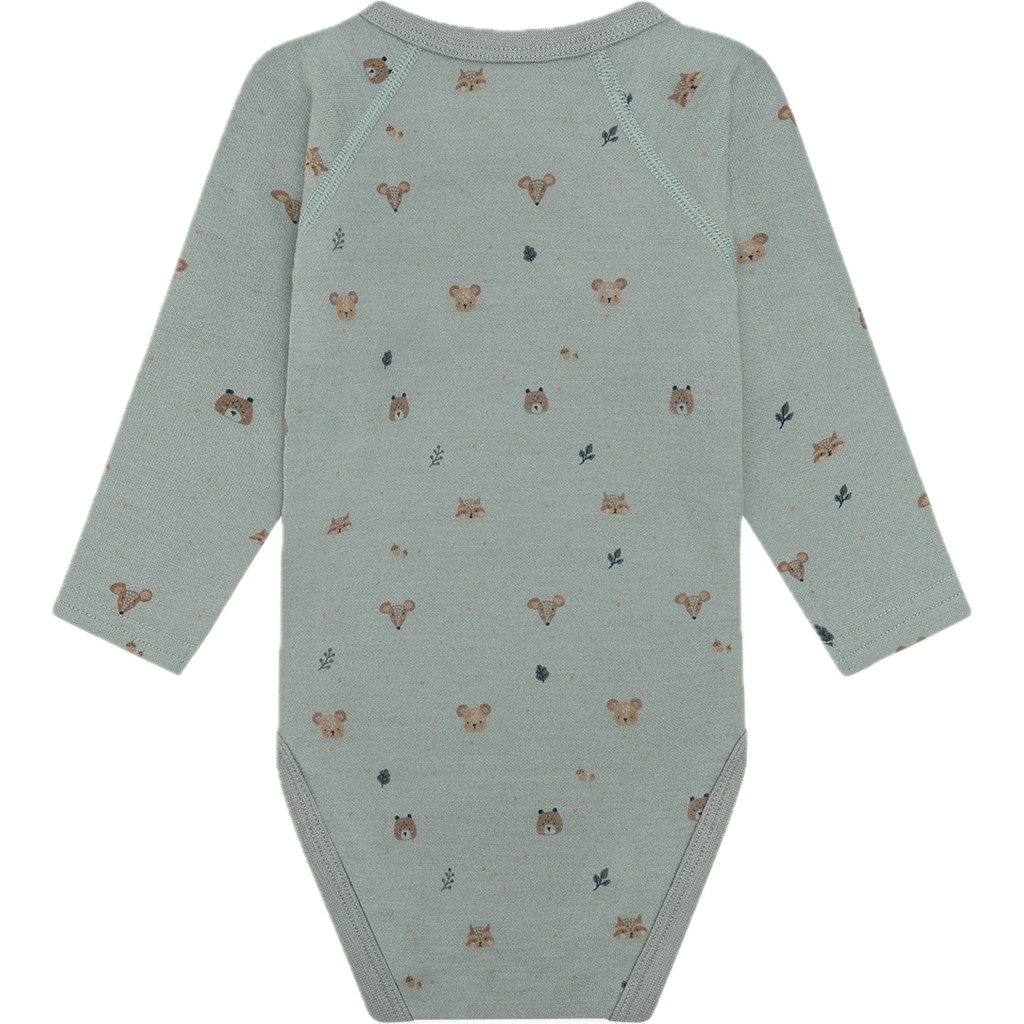 Hust & Claire Baloo Wickelbody Wolle Bambus Body in Slate Grün - Waldtiere