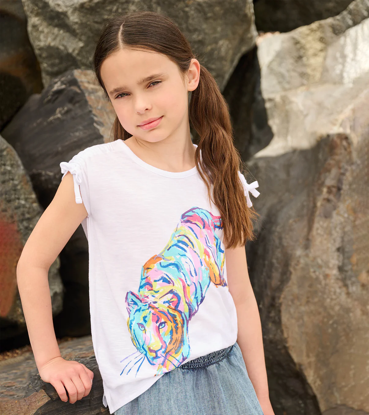 Hatley Kurzarm T-Shirt in weiß mit Regenbogen Tiger - SALE