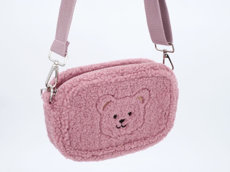 KisMe Kindertasche Baguette Plüsch Bär Altrosa