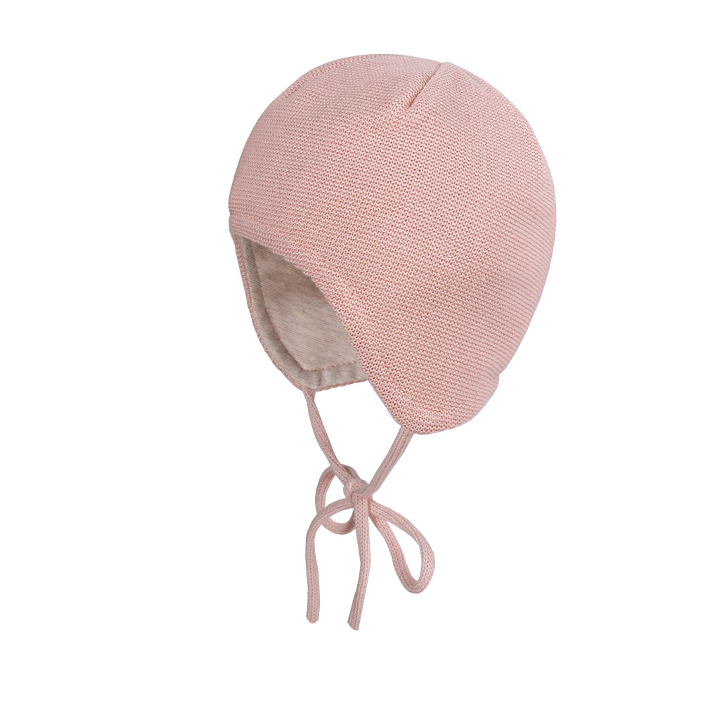 Maximo Baby GOTS Strickmütze mit Bindeband und Jerseyfutter - Rosa