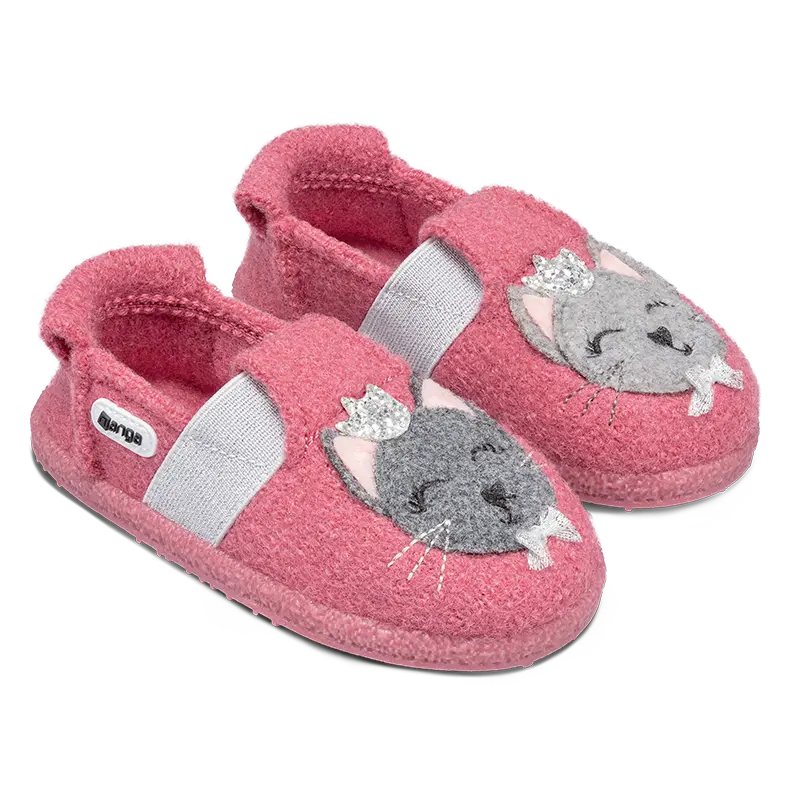 Nanga Wollfilz Hausschuhe - Aristokitty - Katze auf Pink Nanga Wollfilz Hausschuhe - Aristokitty - Katze auf Pink