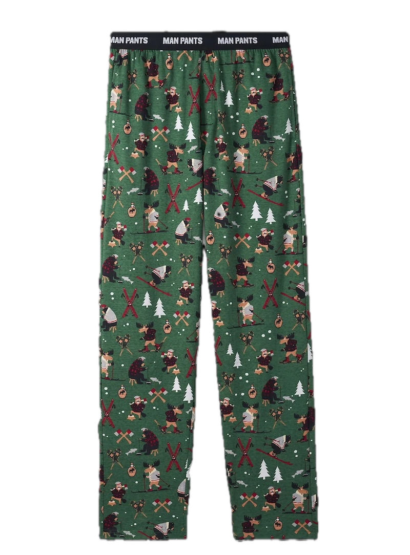 Northern Winter Man Pants Herren-Pyjamahose in Grün aus 100 % Baumwolle – Skifahren & Eisfischen