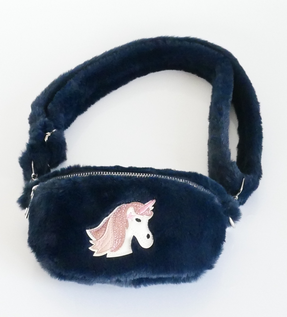 KisMe Crossbody Tasche Sidebag - Einhorn - Vollplüsch Navy Blau