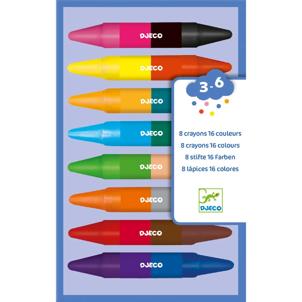 Djeco Wachsmalkreiden Stifte - Doppelseitig 16 Farben - 8 Stifte