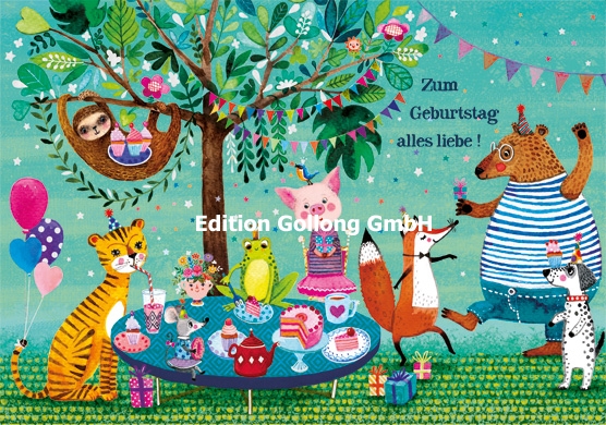 1-5858-1 Edition Gollong Karte - Party mit Waldtiere - zum Geburtstag alles Liebe