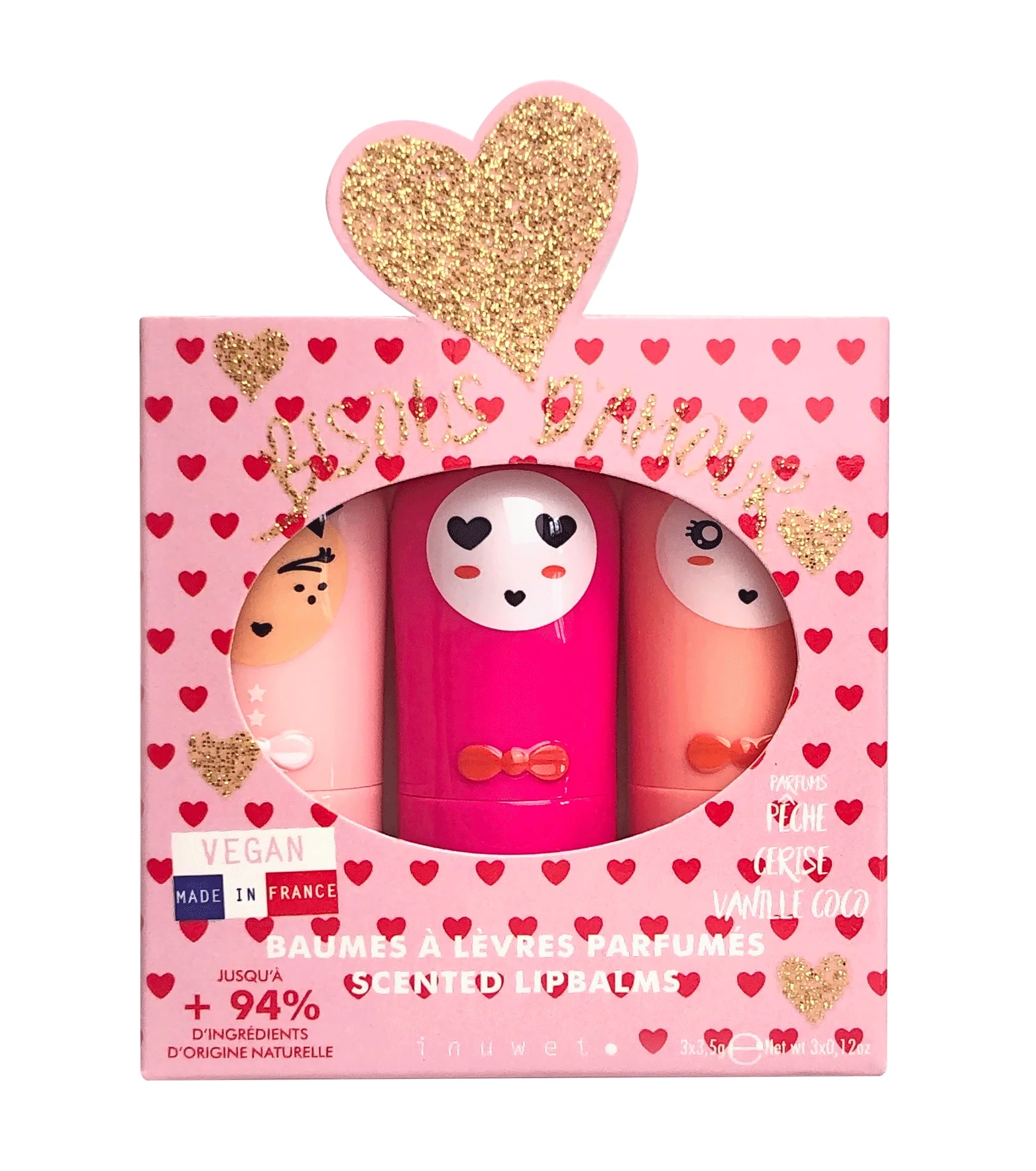Inuwet Trio Geschenk Set - 3 Lippenbalsamen - Rosa, Pink und Natur
