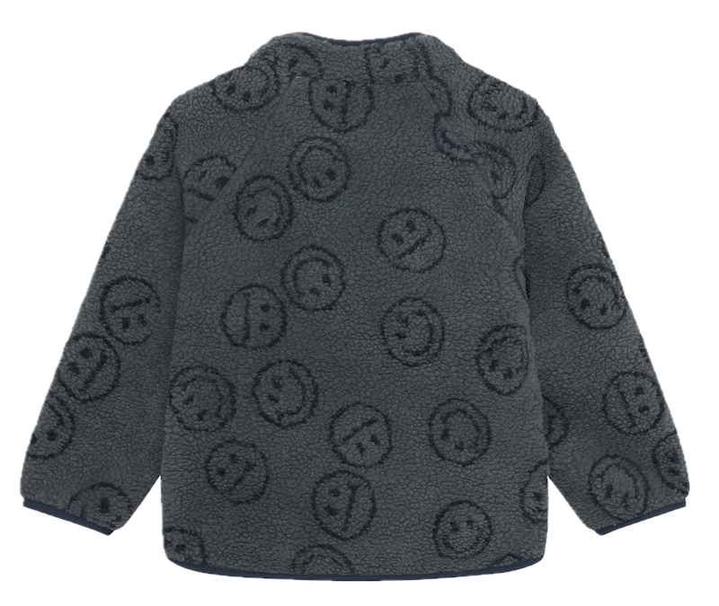 CeLaVi Teddy Fleece Jacke in Oliv Grün & Navy mit Smileys Allover