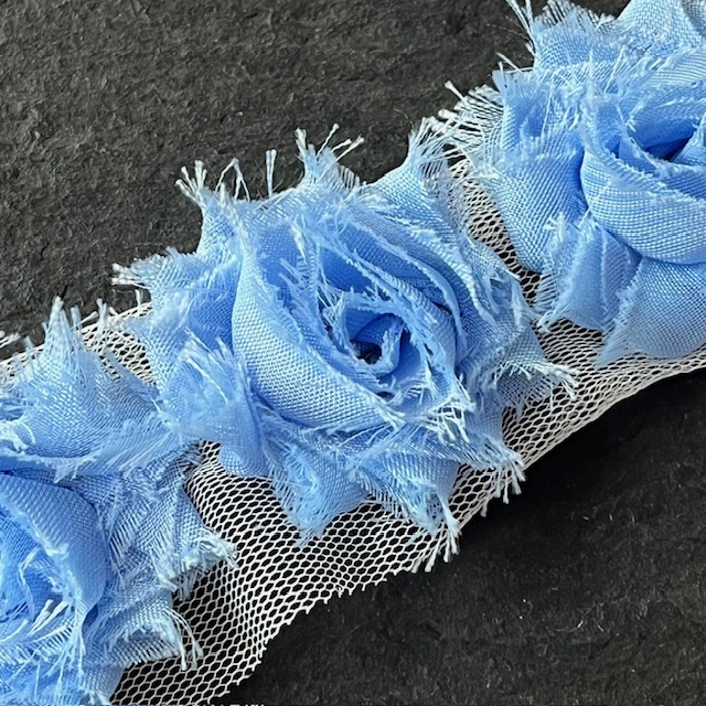 Wowzers Petit Shabby Chic Stoffblume - Hellblau - 3 Blumen 