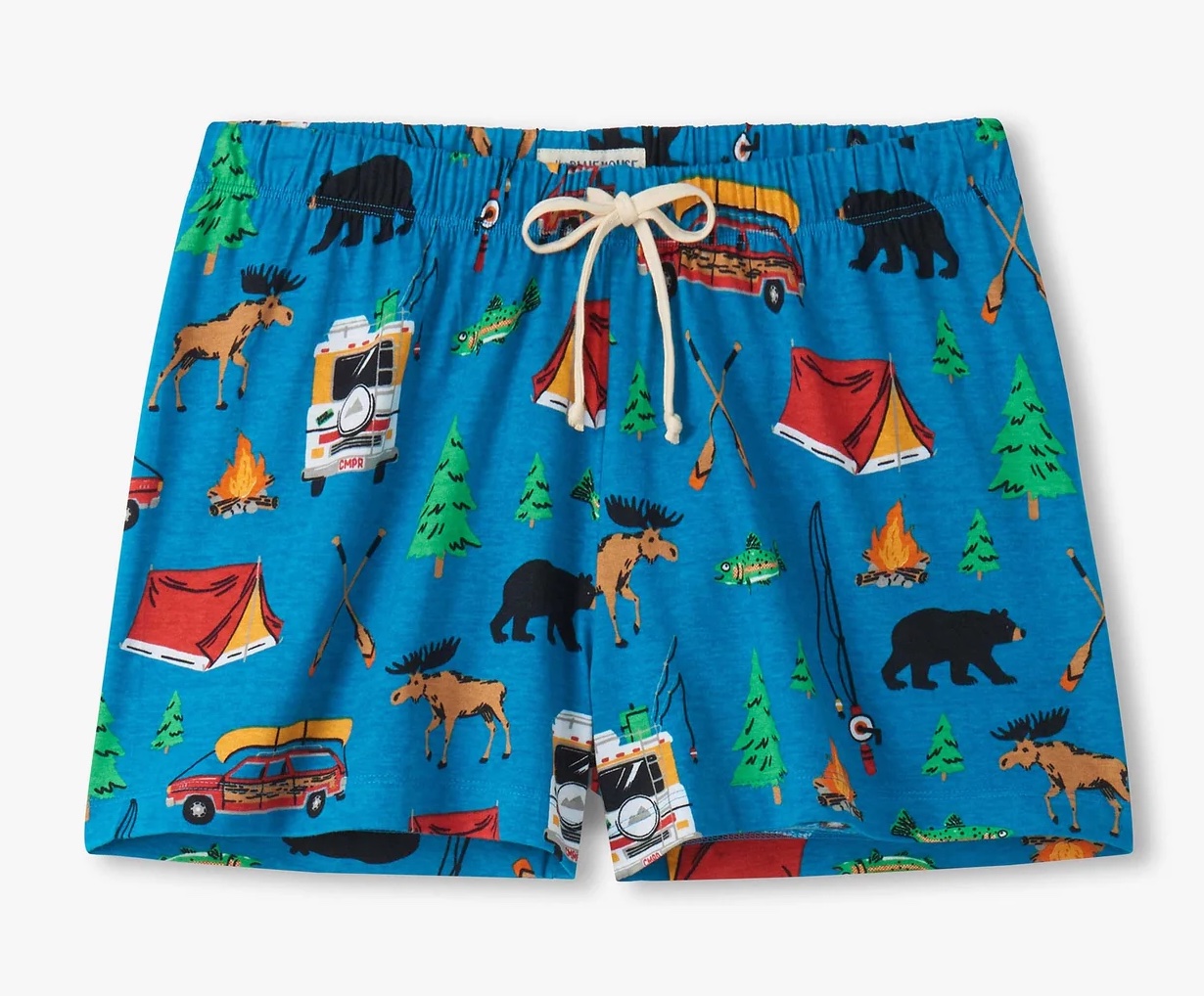 Little Blue House Kurze Pyjama Hose in Blau - Retro Camping Schlafshort Little Blue House Kurze Pyjama Hose in Blau - Retro Camping Schlafshort