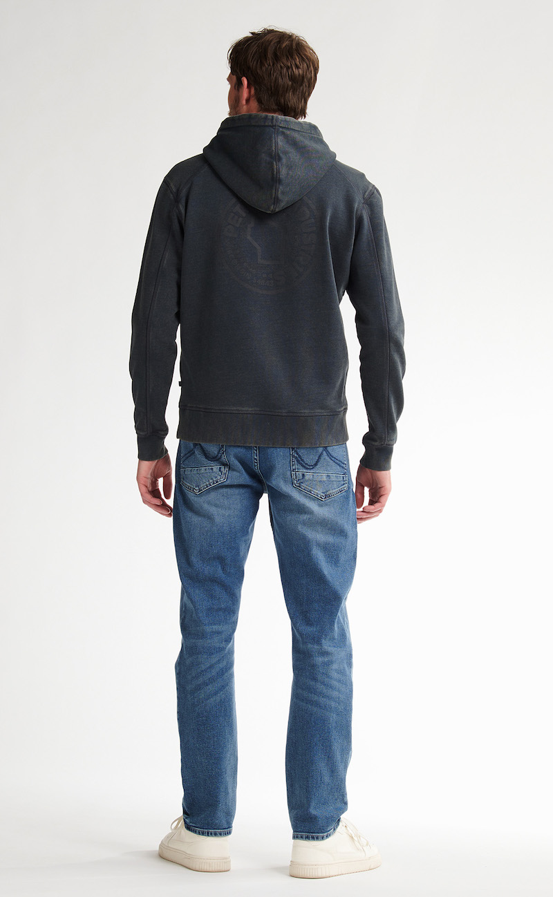 Petrol Industries Herren Kapuzenpullover in Gunmetal Washed Schwarz mit Backprint