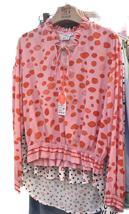 Emily van den Bergh Langarm Bluse in Rosa mit Aqua Dots in Rot