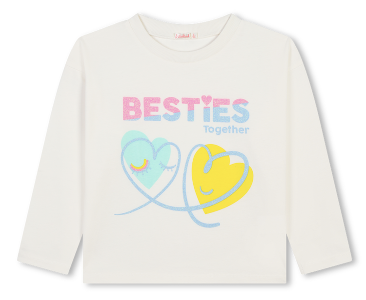 Billieblush Langarm T-Shirt in Creme mit Glitzer - Besties Herzen - SALE Billieblush Langarm T-Shirt in Creme mit Glitzer - Besties Herzen - SALE