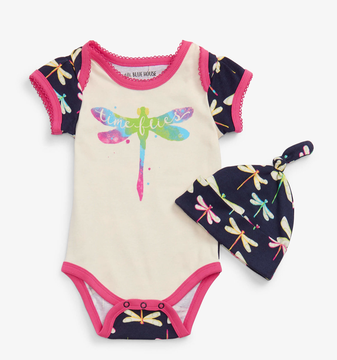 Bildschirm-foto-2023-06-12-um-16-59-34 Little Blue House Baby Body & Mütze Set - Time Flies - Libelle