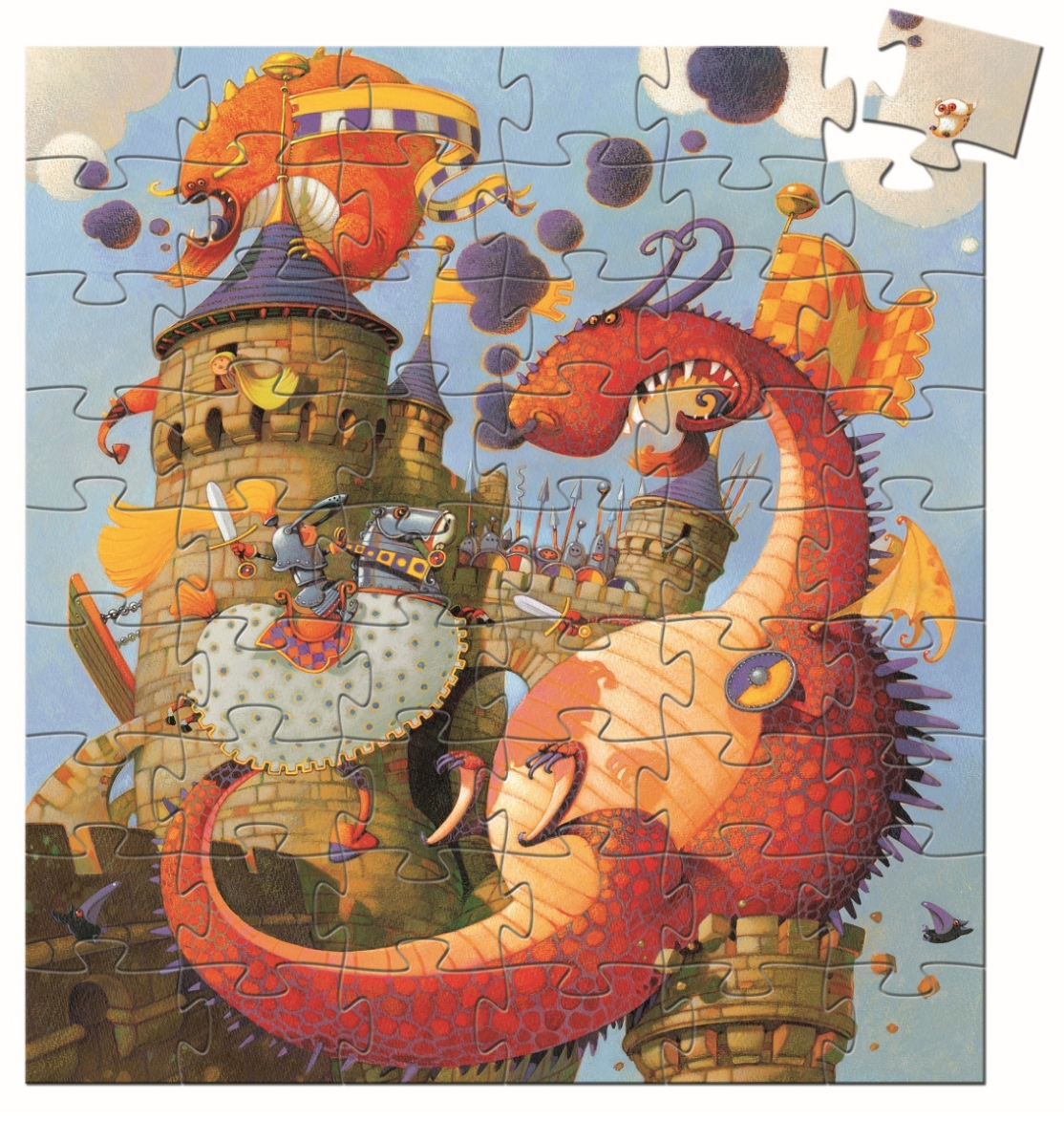 Djeco Formen Puzzle Drachenburg - VAILLANT DER DRACHE - 54 Teile