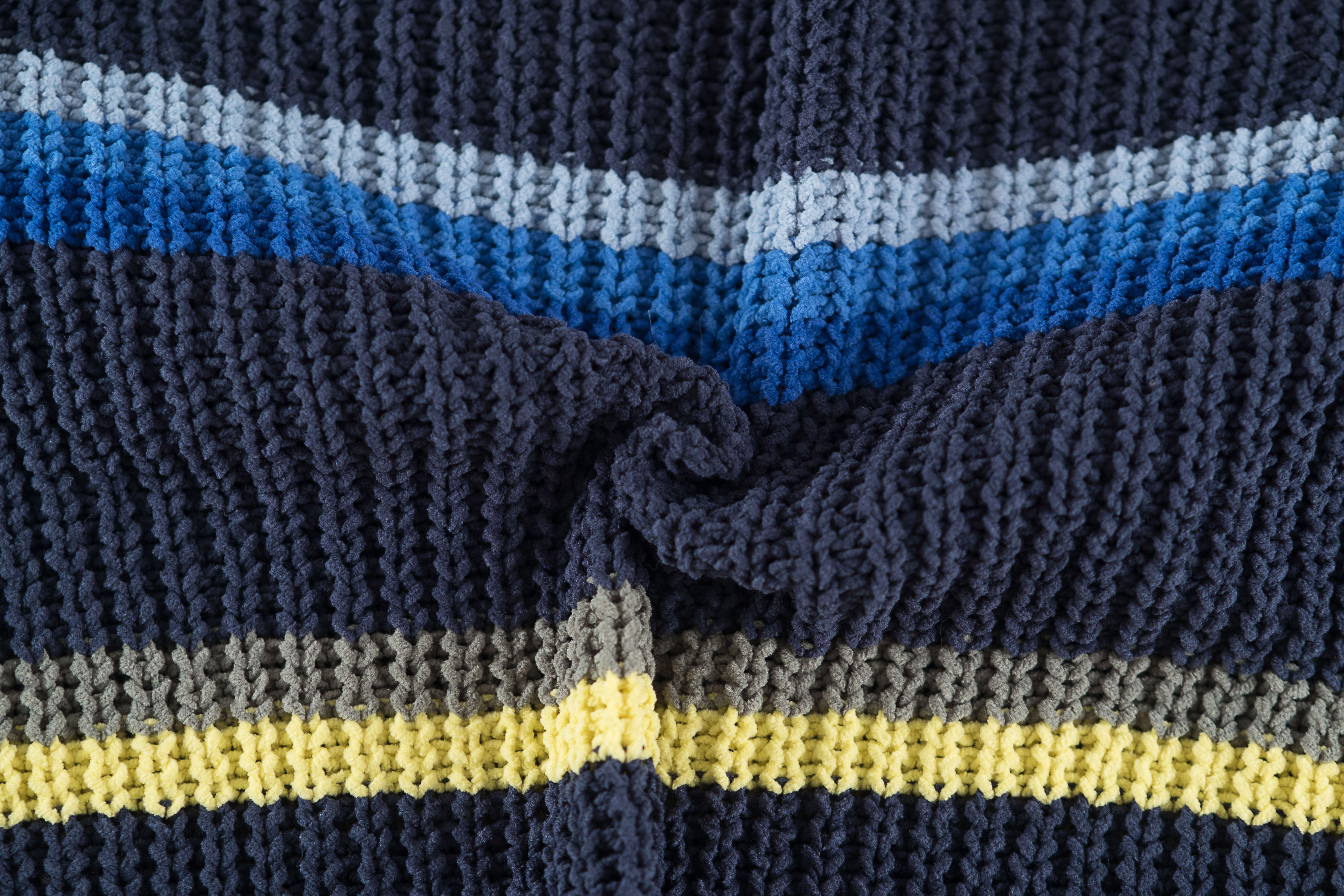 Someone Rocky Chenille Strickpulli Pullover mit Blockstreifen - Blau/Gelb - SALE