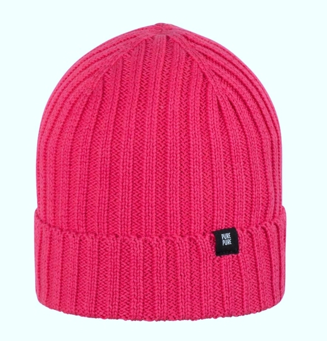 PURE PURE Beanie Mütze Ripp Baumwolle mit Umschlag in Pink
