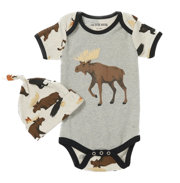 Little Blue House Baby Body & Mütze Set - Wildlife - Wilde Tiere Little Blue House Baby Body & Mütze Set - Wildlife - Wilde Tiere