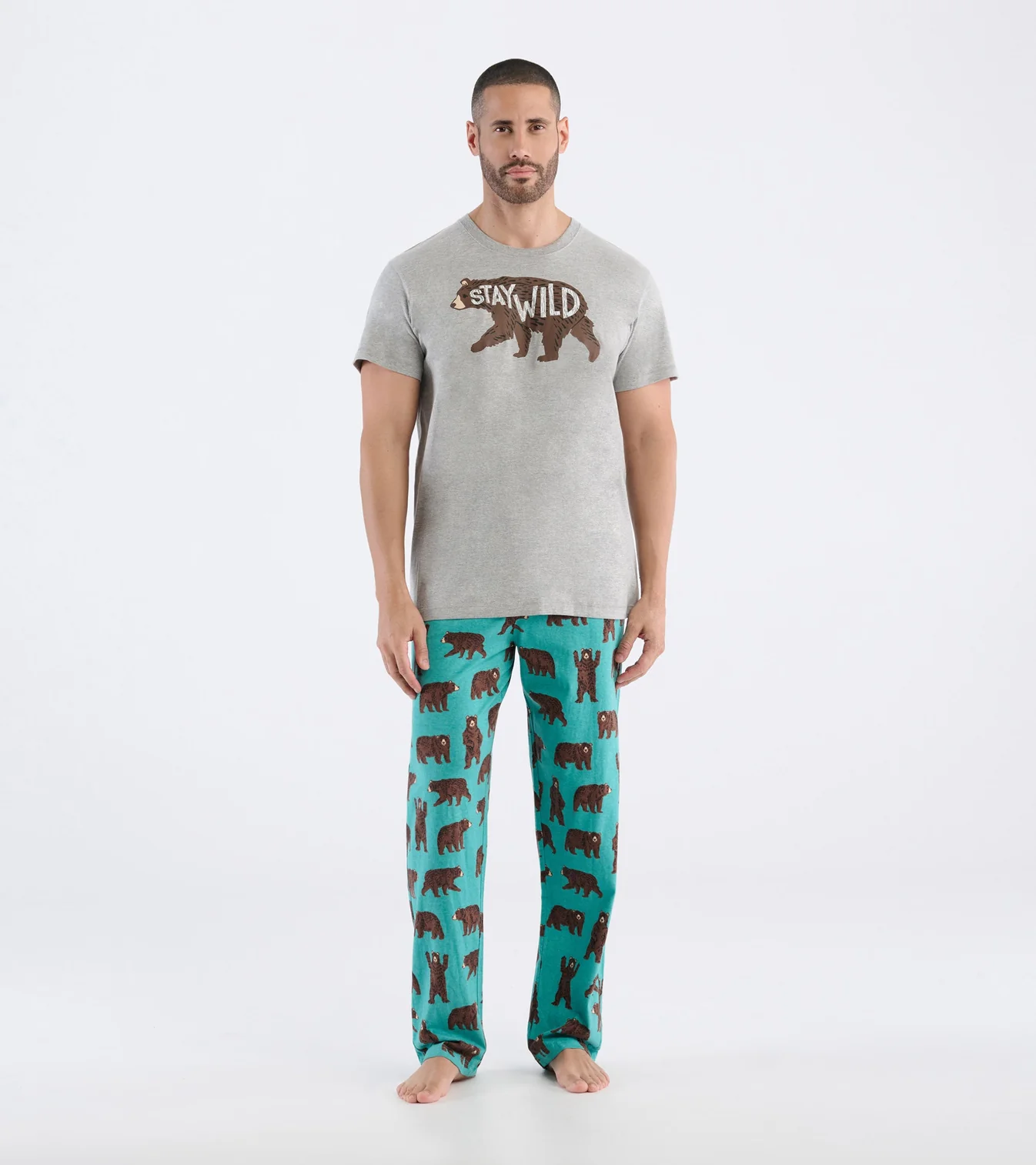 Little Blue House Herren Kurzarm T-Shirt in Grau mit Bär - Stay Wild Little Blue House Herren Kurzarm T-Shirt in Grau mit Bär - Stay Wild