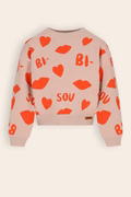 NONO Katie Strickpulli Jacquard Puloover 'Bisou' in Sand mit Rot - Kusmund