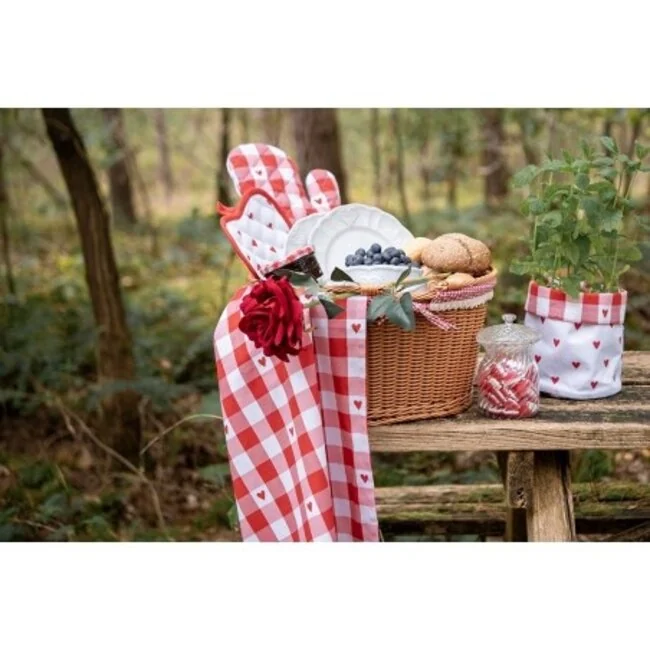 Clayre & Eef Ofenhandschuh Hearts Red – Küchenhandschuh mit roten Herzen