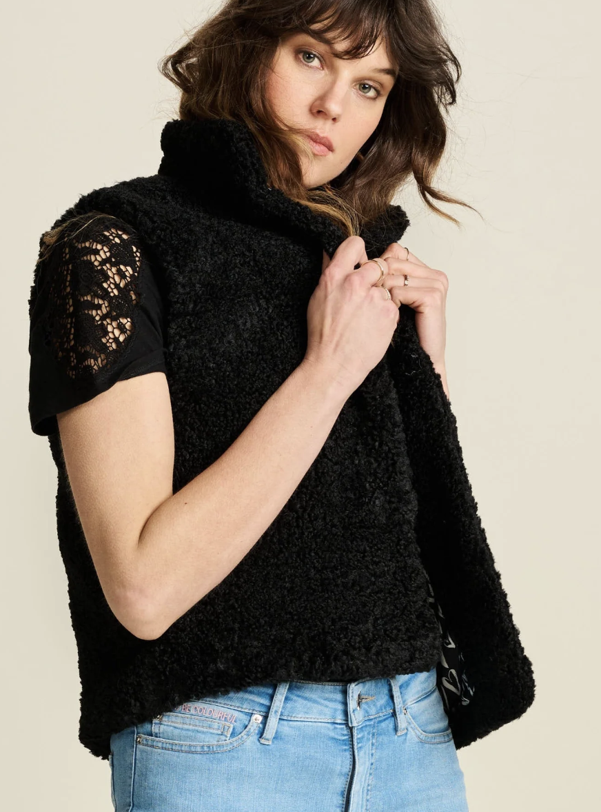 POM Amsterdam Teddy Love Weste Gilet in Schwarz
