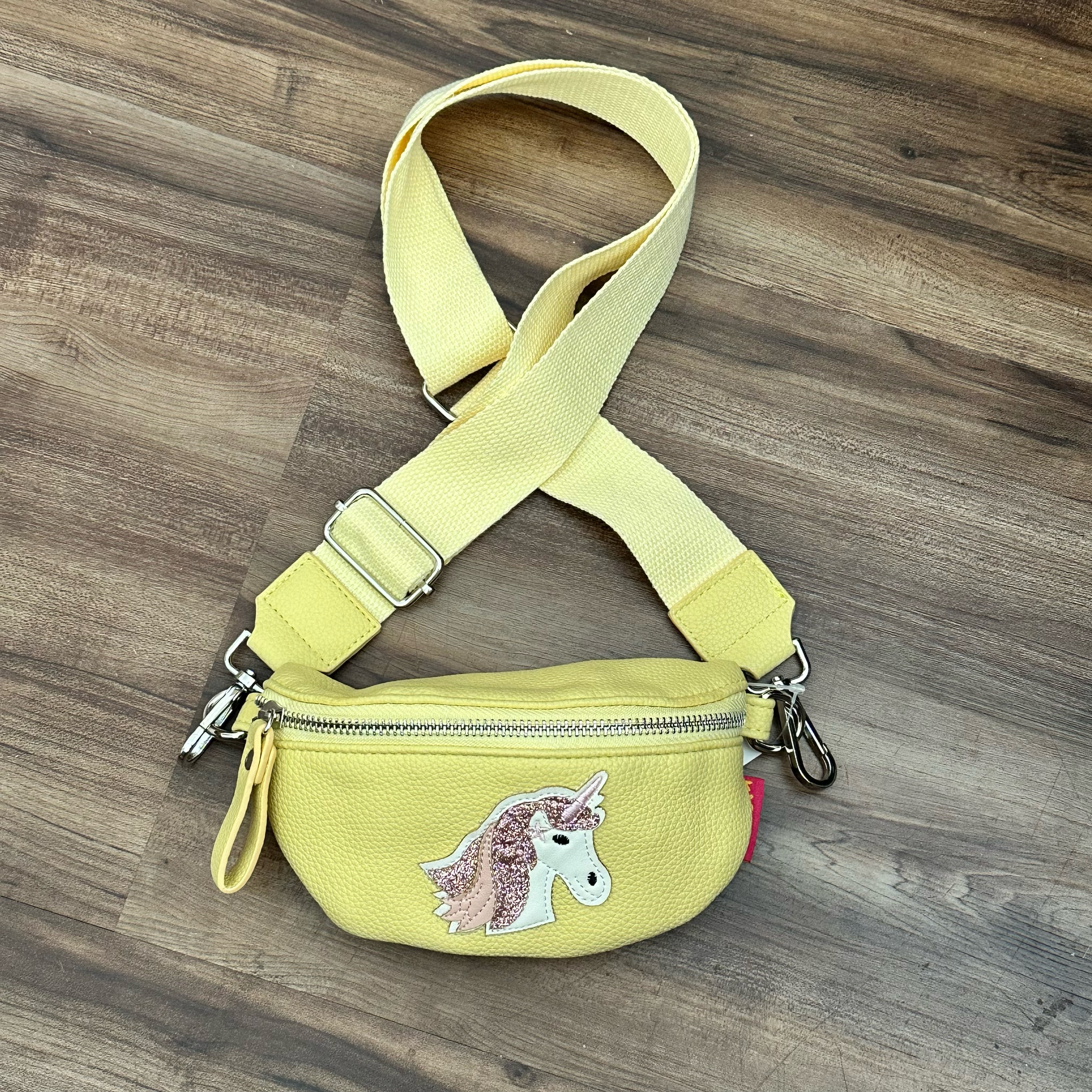 KisMe Crossbody Tasche Sidebag - Einhorn in Gelb mit Unifarbenen Band