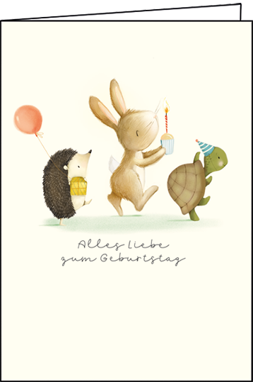 1-8053 Edition Gollong Grußkarte - Alles Liebe zum Geburtstag - Hase, Igel und Schildkröte