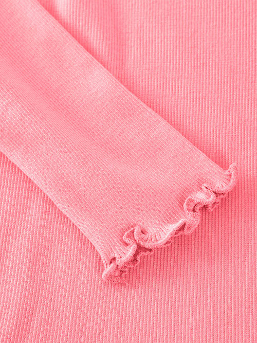 HUTTELiHUT Basic Langarm Shirt mit Modal in Plumeria Pink Coral mit Spitzenborte 