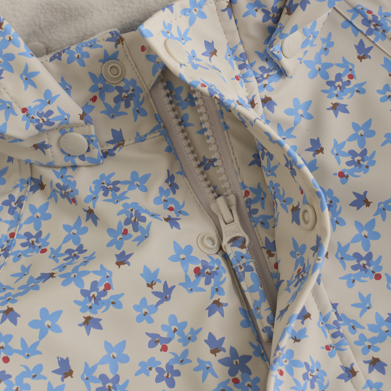 CeLaVi Regenanzug Regenoverall in Elfenbein mit Blauen Blumen - Wasserdicht 