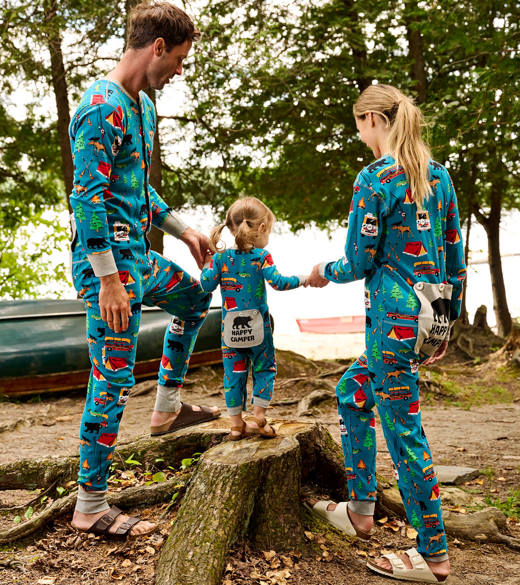 Little Blue House Adult Union Suit - Erwachsener Einteiler in Blau - Retro Camping