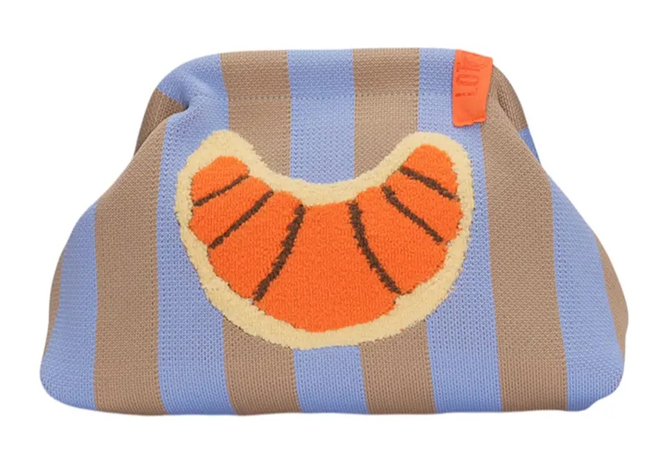 LOT83 Rebel Kulturtasche oder Clutch Emma - Blau Beige Gestrefit - Croissant