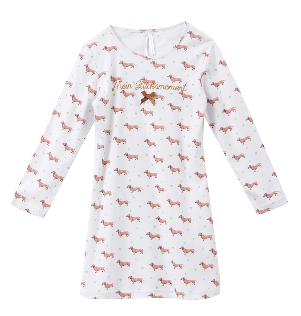 Kinder-NH-Dackel-allover Louis & Louisa Kids Nachthemd - Mein Glücksmoment - allover Dackel