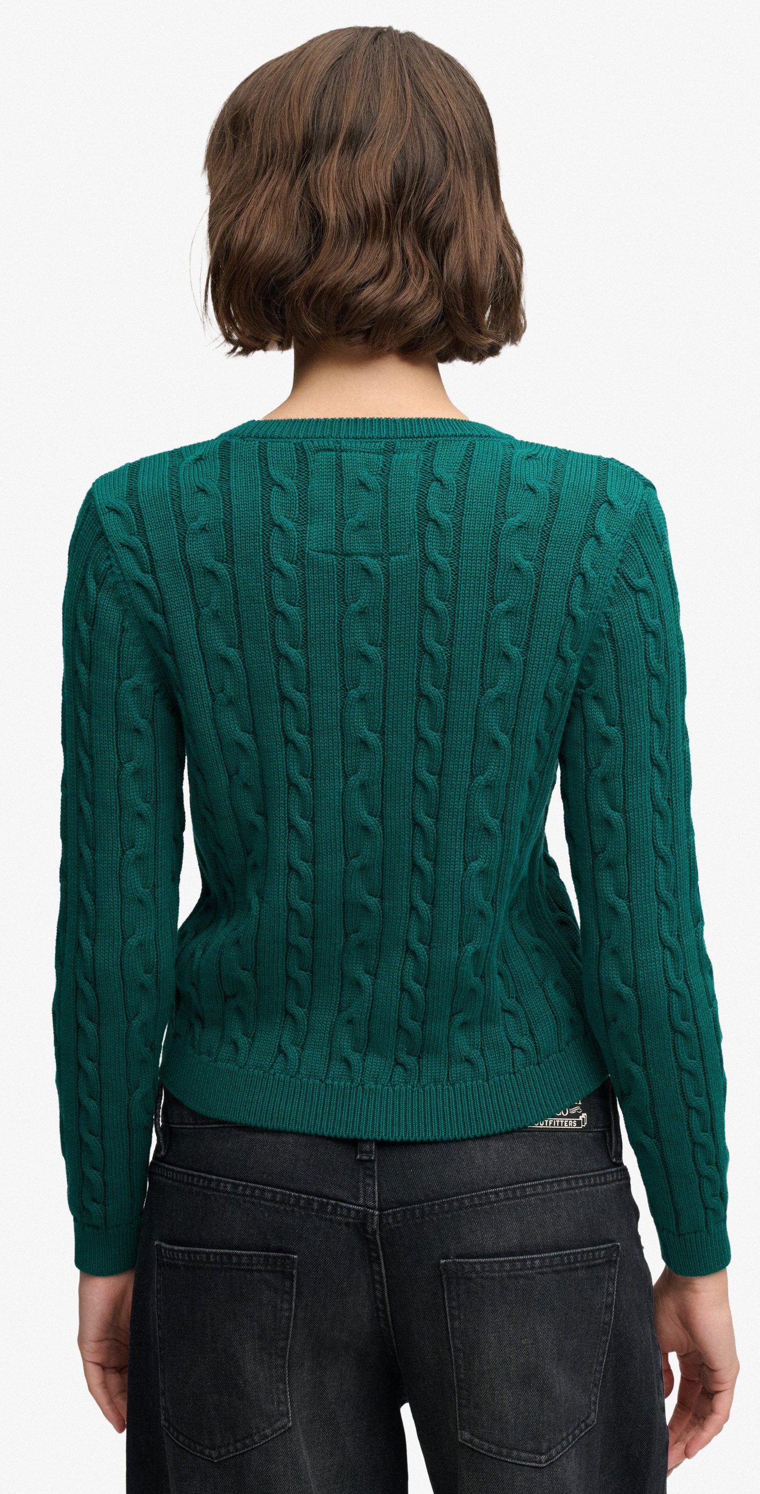 Superdry Damen Essentials Zopmuster Pullover Cable Jumper in Grün Superdry Damen Essentials Zopmuster Pullover Cable Jumper in Grün